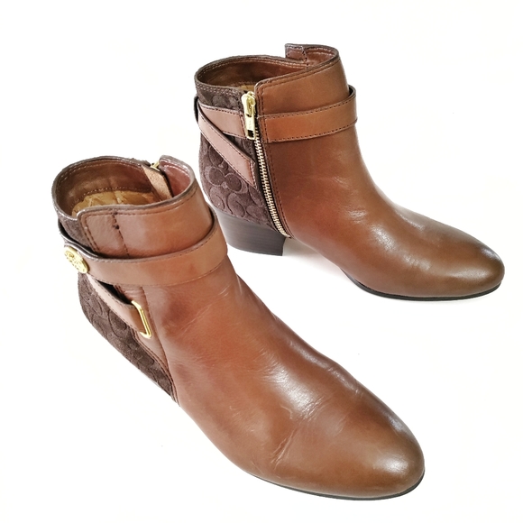 Coach Page Leather and Suede Logo Embossed Ankle Boot Size 7.5 Brown - Picture 4 of 11